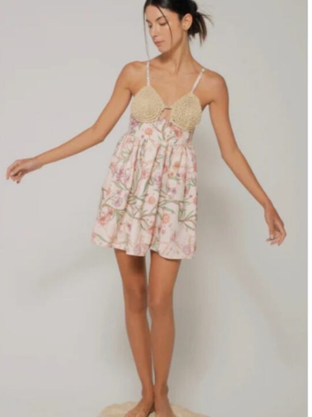 Bahia Maria Floral Cara Crochet Mini  Dress  Large